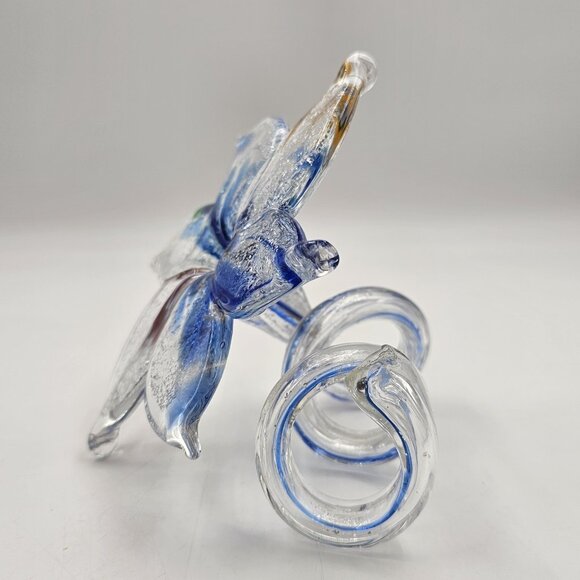 Murano Italy Hand Blown Glass Flower Sculpture Silver Blue Swirl Stem Art 4.75" - Picture 8 of 12